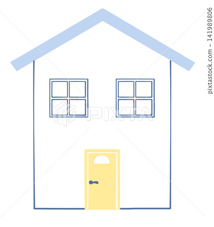 Illustration of a house with a blue triangular roof Illustration of a house with a blue triangular roof 141989806