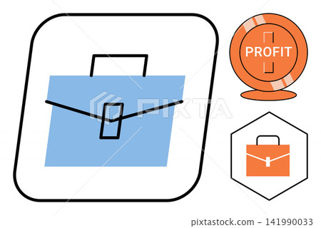 Business briefcase icons and profit symbol vector illustration. Financial growth, corporate strategy, investment success, market analysis, wealth management, professional career. Office bag graphics Business briefcase icons and profit symbol vector illustration. Financial growth, corporate strategy, investment success, market analysis, wealth management, professional career. Office bag graphics 141990033