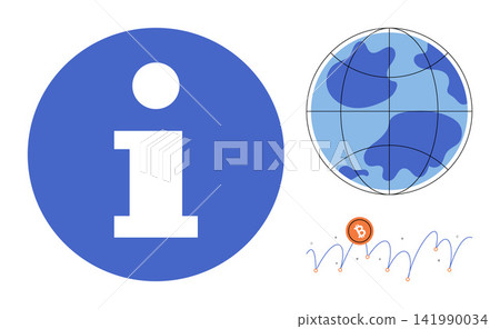 Information symbol globe and bitcoin price chart vector illustration. Global finance, cryptocurrency market, digital economy, data analysis, investment strategy, internet banking. Info sign world map Information symbol globe and bitcoin price chart vector illustration. Global finance, cryptocurrency market, digital economy, data analysis, investment strategy, internet banking. Info sign world map 141990034