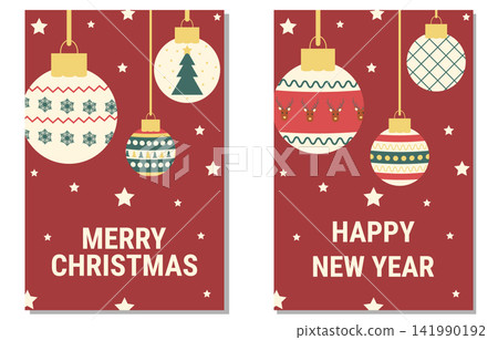 Set of Merry Christmas greeting card and Happy New Year. Vector banner, holiday cover Set of Merry Christmas greeting card and Happy New Year. Vector banner, holiday cover 141990192