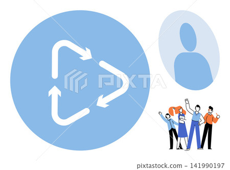 A group of people with a circular arrow process and user icon vector illustration. Teamwork, corporate strategy, project management, workflow, communication, business development. Professional staff A group of people with a circular arrow process and user icon vector illustration. Teamwork, corporate strategy, project management, workflow, communication, business development. Professional staff 141990197
