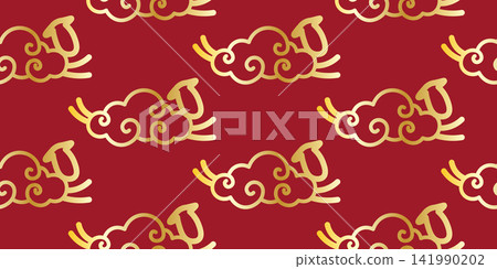 Chinese seamless pattern with traditional golden clouds on a dark red background. Elegant background for Lunar New Year Chinese seamless pattern with traditional golden clouds on a dark red background. Elegant background for Lunar New Year 141990202