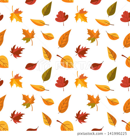 Seamless pattern with autumn leaves on white background. Colourful design Illustration. 141990225