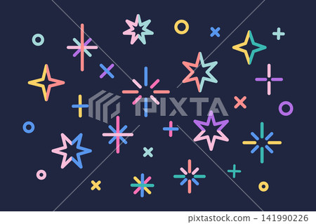 Glowing festive light background. Neon stars, sparkles and fireworks on a blue background. Celebration design Illustration. Glowing festive light background. Neon stars, sparkles and fireworks on a blue background. Celebration design Illustration. 141990226