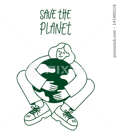 Save The Planet. Earth Day Concept with Person Holding Globe. Environment Illustration. Save The Planet. Earth Day Concept with Person Holding Globe. Environment Illustration. 141990228