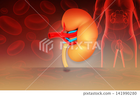 Human kidney under medical background Human kidney under medical background 141990280