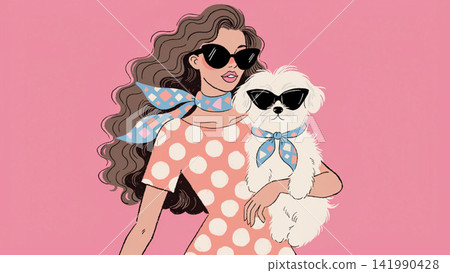 Retro Fashion Matching Outfit Sunglasses Matching Pet dog vector background  141990428