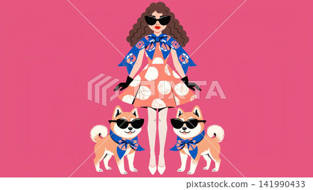Retro Fashion Matching Outfit Sunglasses Matching Pet dog vector background Retro Fashion Matching Outfit Sunglasses Matching Pet dog vector background 141990433