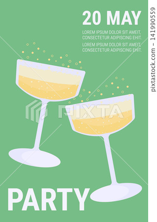 design of stylish party invitation. champagne glasses. Vector illustration. wine party design of stylish party invitation. champagne glasses. Vector illustration. wine party 141990559