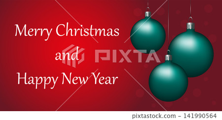 Merry Christmas Red Background with green balls. Horizontal Christmas posters, greeting cards, website. Vector Merry Christmas Red Background with green balls. Horizontal Christmas posters, greeting cards, website. Vector 141990564