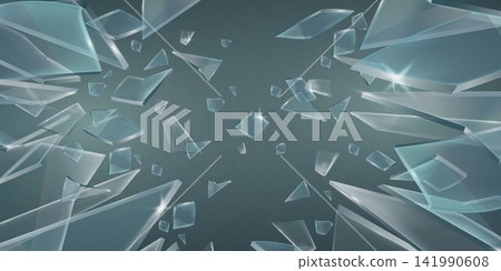 Flying broken glass pieces creating abstract background Flying broken glass pieces creating abstract background 141990608