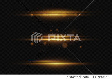Golden light lines with lens flare and bokeh elements creating an abstract luminous effect Golden light lines with lens flare and bokeh elements creating an abstract luminous effect 141990632