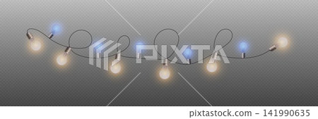 String of illuminated light bulbs creating a party or celebration atmosphere on transparent background String of illuminated light bulbs creating a party or celebration atmosphere on transparent background 141990635