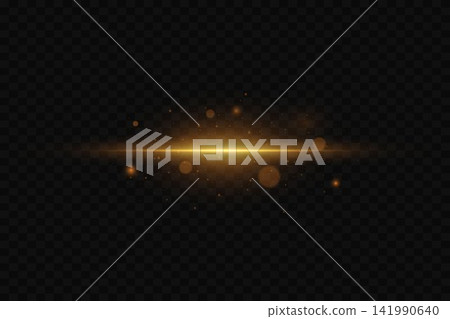 Golden light line with glittering particles and lens flare effect on transparent background Golden light line with glittering particles and lens flare effect on transparent background 141990640