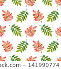 Autumn Watercolor Seamless Pattern with Rowan Leaves 141990774