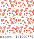 Watercolor rowan berry seamless pattern with colorful autumn foliage 141990775