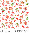 Watercolor autumn seamless pattern with rowan berries and rose hips 141990776