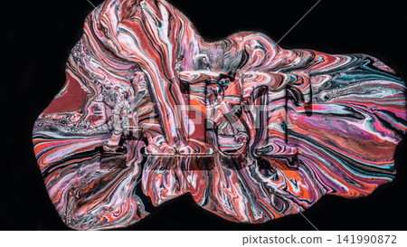 Colorful poured paint swirls forming marbled ribbons over black background, creating vivid abstract texture Colorful poured paint swirls forming marbled ribbons over black background, creating vivid abstract texture 141990872