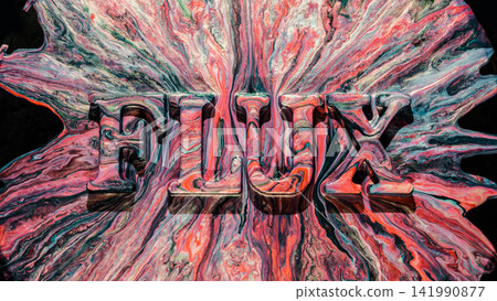 Fluid paint letters forming word pluck with marbled red pink black and white swirls Fluid paint letters forming word pluck with marbled red pink black and white swirls 141990877