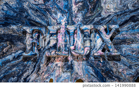 Swirling marbled paint background with bold raised 3D element in blue, pink, white and black Swirling marbled paint background with bold raised 3D element in blue, pink, white and black 141990888