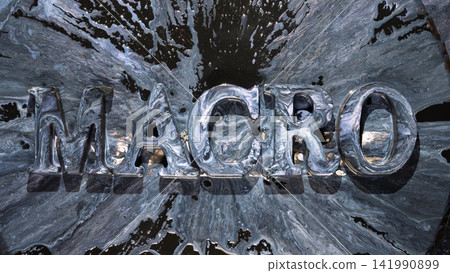 Reflective metallic macro letters with liquid chrome splash backdrop and dramatic studio highlights Reflective metallic macro letters with liquid chrome splash backdrop and dramatic studio highlights 141990899