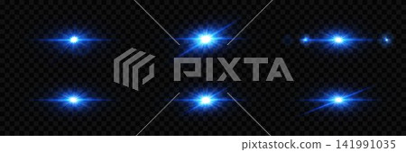 Blue light effects creating lens flares and bright starbursts on a transparent background Blue light effects creating lens flares and bright starbursts on a transparent background 141991035
