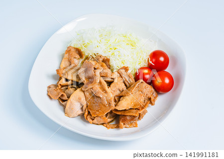 A set meal style dish of pork ginger stir-fry and shredded cabbage. A set meal style dish of pork ginger stir-fry and shredded cabbage. 141991181