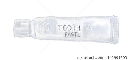 A simple oral care item featuring a watercolor illustration on a toothpaste tube and the word "TOOTH". 141991803