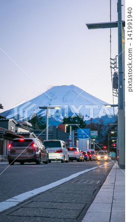 Traffic on Street Towards Mount Fuji in Fujiyoshida, Japan 141991940