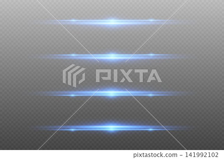 Four blue light streaks with glow and lens flares on a transparent background Four blue light streaks with glow and lens flares on a transparent background 141992102