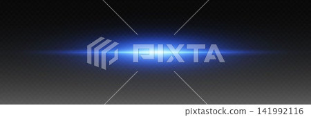 Blue horizontal light streak shining with central glow on dark background, illustrating speed and technology Blue horizontal light streak shining with central glow on dark background, illustrating speed and technology 141992116