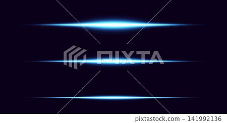 Three horizontal blue light streaks moving fast on a dark background Three horizontal blue light streaks moving fast on a dark background 141992136