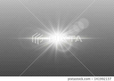 White glowing starburst with horizontal lens flare and optical effect White glowing starburst with horizontal lens flare and optical effect 141992137