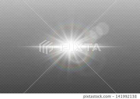 White light burst with glow and horizontal beams radiating against a transparent background 141992138