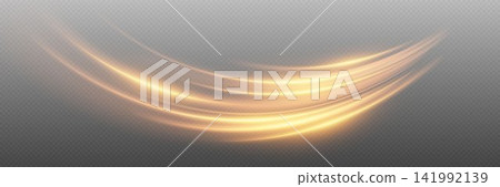 Golden glowing light trails creating an abstract speed and energy flow 141992139