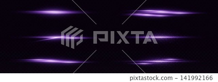 Purple horizontal light effect set creating abstract lines and glowing particles Purple horizontal light effect set creating abstract lines and glowing particles 141992166