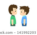 Two children are standing facing each other. 141992203