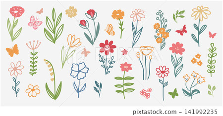 Colorful set of simple colorful flower silhouette. Colorful set of simple colorful flower silhouette. 141992235