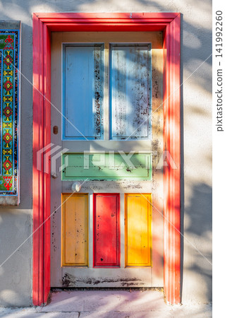 Colorful vintage wooden door in the historic Kaleici district of Antalya, Turkey Colorful vintage wooden door in the historic Kaleici district of Antalya, Turkey 141992260