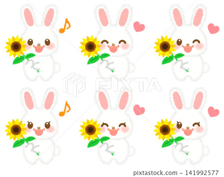 Sunflower and Rabbit Illustration Set 4 Sunflower and Rabbit Illustration Set 4 141992577