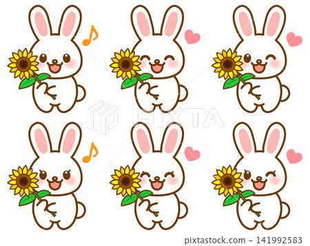 Sunflower and rabbit illustration set Sunflower and rabbit illustration set 141992583