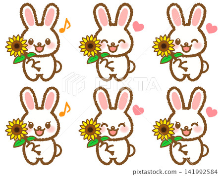 Sunflower and Rabbit Illustration Set 2 Sunflower and Rabbit Illustration Set 2 141992584