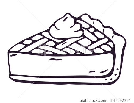 Lattice Pie Slice with Whipped Cream Hand Drawn Doodle Lattice Pie Slice with Whipped Cream Hand Drawn Doodle 141992765