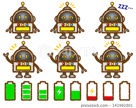Robot and Battery Illustration Set 3 Robot and Battery Illustration Set 3 141992801