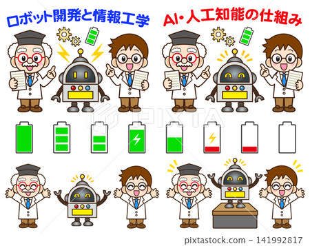 Robot and Scientist Illustration Set Robot and Scientist Illustration Set 141992817