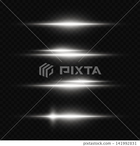 Set of horizontal light lines creating a glowing lens flare effect Set of horizontal light lines creating a glowing lens flare effect 141992831