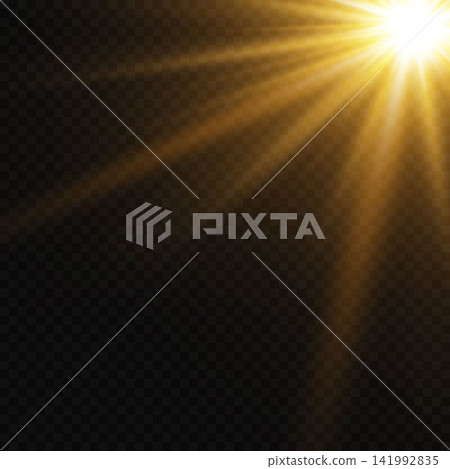 Bright sunbeam creating a glowing optical flare with a warm yellow color Bright sunbeam creating a glowing optical flare with a warm yellow color 141992835