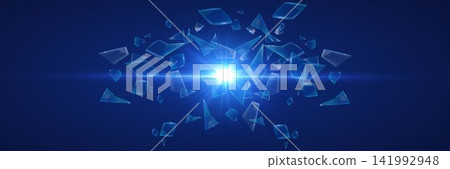 Blue light burst exploding through abstract glass fragments creating dynamic shattered background Blue light burst exploding through abstract glass fragments creating dynamic shattered background 141992948