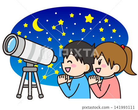 男孩和女孩觀星的插圖 男孩和女孩觀星的插圖 141993111
