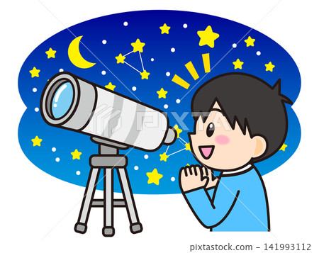 Illustration of a boy stargazing Illustration of a boy stargazing 141993112